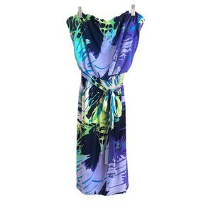 Laundry by Shelli Segal Abstract Print Strapless Sheath Dress, Belted, Blue S